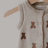 Teddy | Knit Romper featuring embroidered teddy bears and buttons | milk & baby