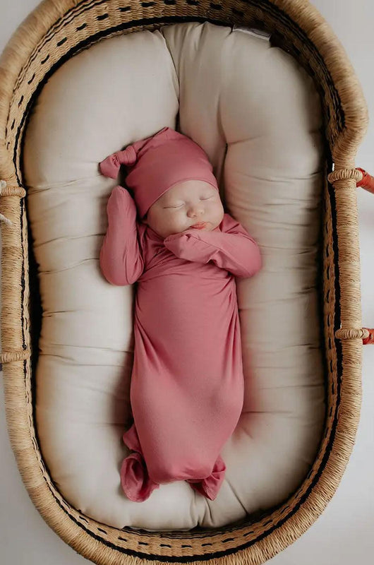 Rose Pink Knotted Gown Set (hat or bow) - Milk & Baby 