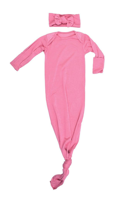 Rose Pink Knotted Gown Set (hat or bow) - Milk & Baby 