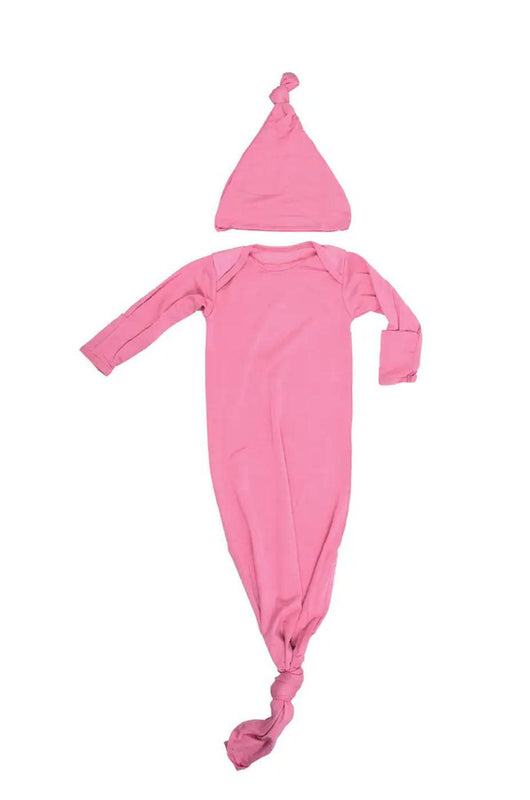Rose Pink Knotted Gown Set (hat or bow) - Milk & Baby 