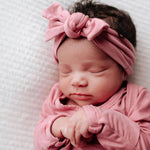 Rose Pink Knotted Gown Set (hat or bow) - Milk & Baby 