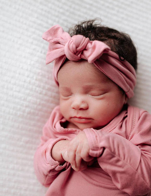 Rose Pink Knotted Gown Set (hat or bow) - Milk & Baby 