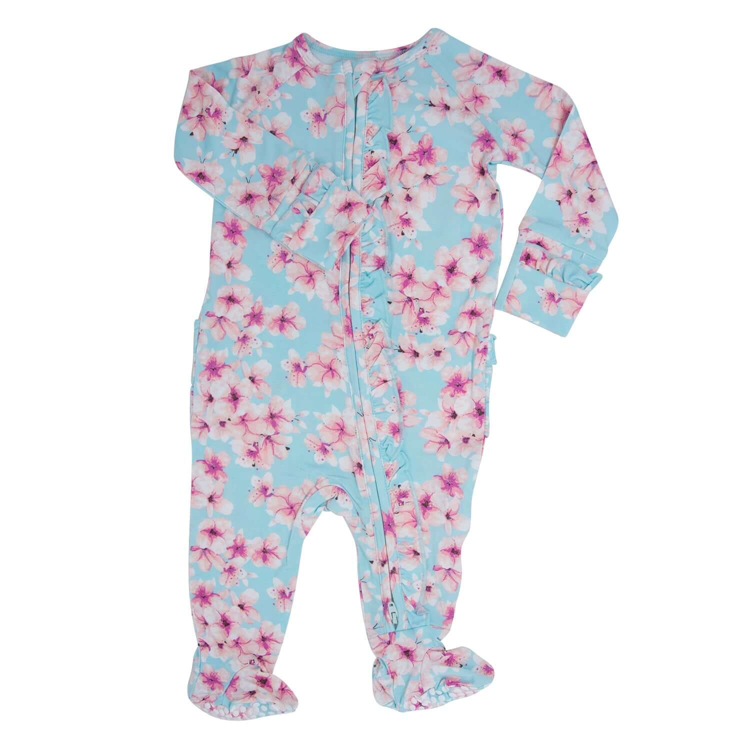 Pretty Pink Floral Ruffle Footie | Milk & Baby