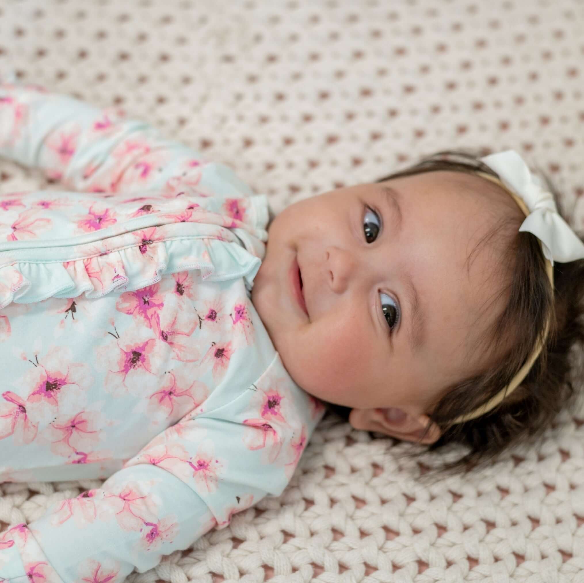 Pretty Pink Floral Ruffle Footie | Milk & Baby