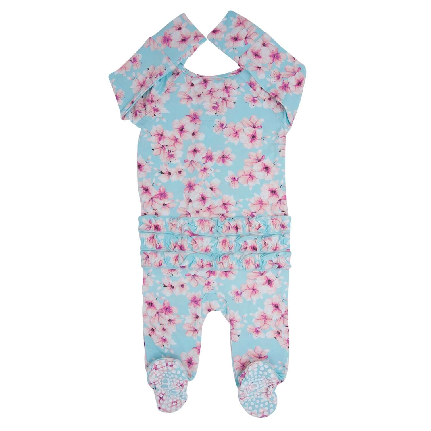 Pretty Pink Floral Ruffle Footie | Milk & Baby