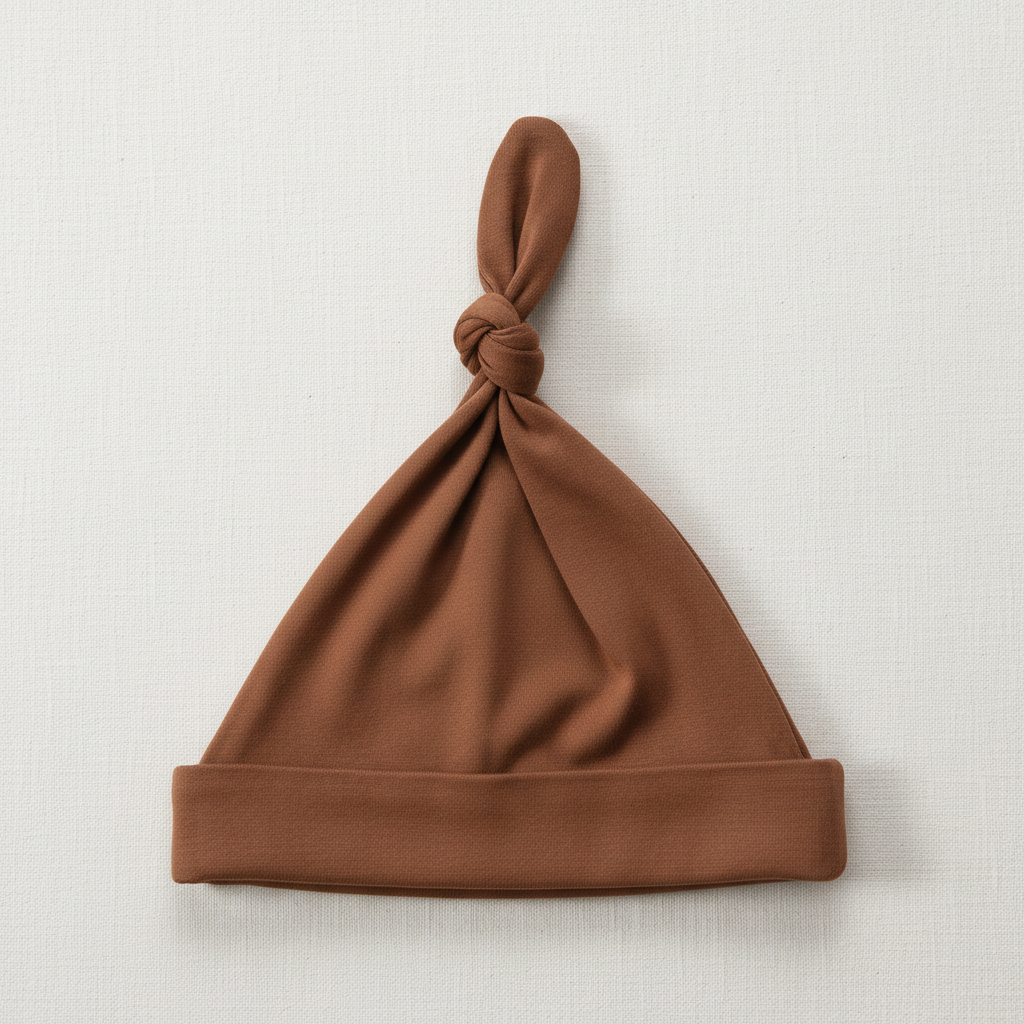 Rust Bamboo Newborn Knot Hat - Minimal Flat Lay