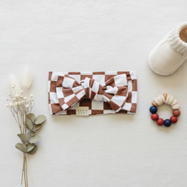 Rust Checkered Bamboo Head Wrap - Flat Lay