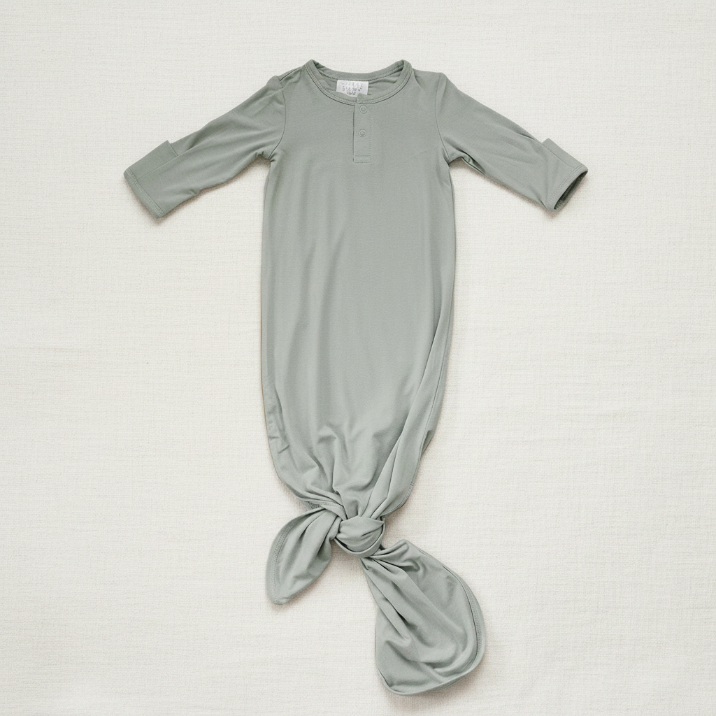 Sage Bamboo Knotted Gown - Minimal Flat Lay
