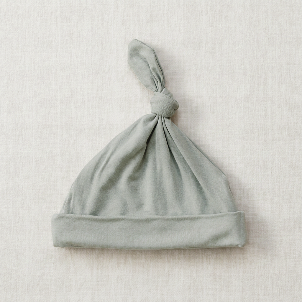 Sage Bamboo Newborn Knot Hat - Minimal Flat Lay