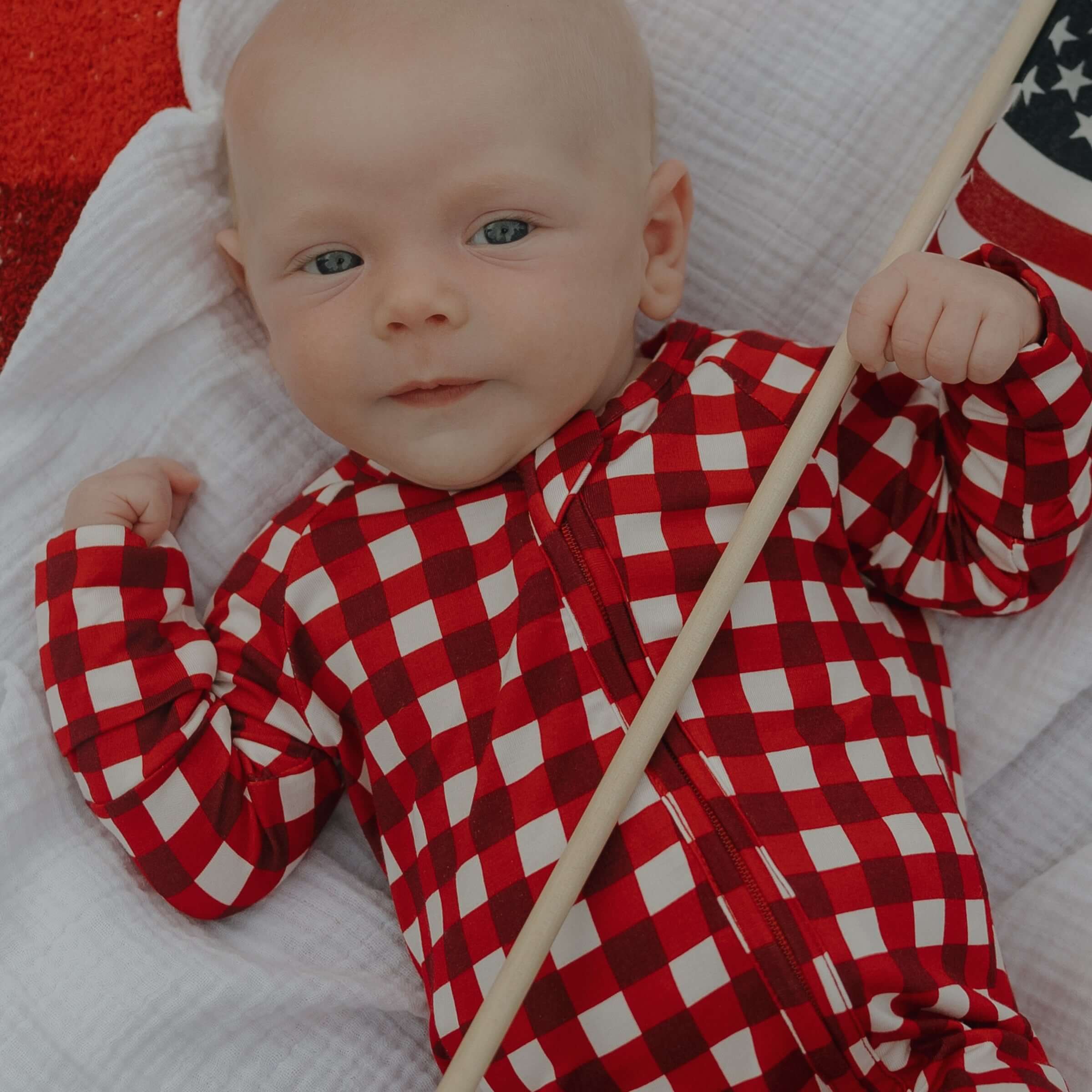 Scarlet Gingham | Bamboo Zip Pajamas | Milk & Baby