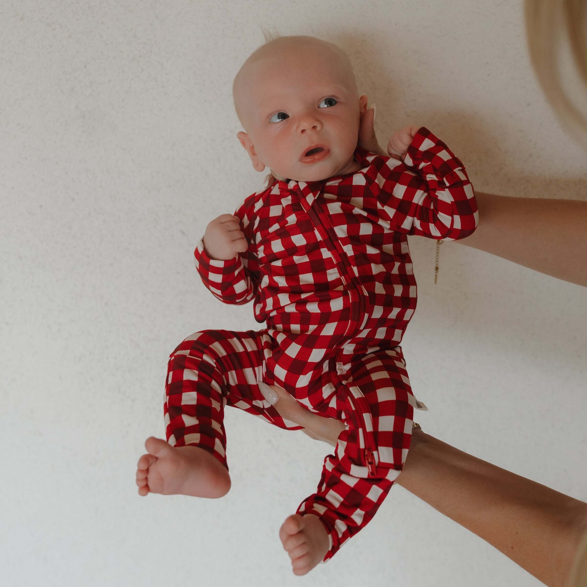 Scarlet Gingham | Bamboo Zip Pajamas | Milk & Baby