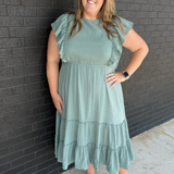Cotton Gauze Ruffle Midi Dress in Seafoam Green - flowy fabric
