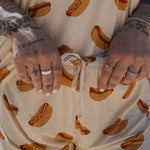 Hot Dogs | Women's Bamboo Short Set featuring oversized t-shirt and matching shorts with hot dog print.