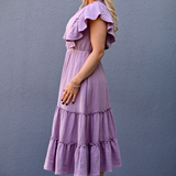 Cotton Gauze Ruffle Midi Dress in Lavender - side