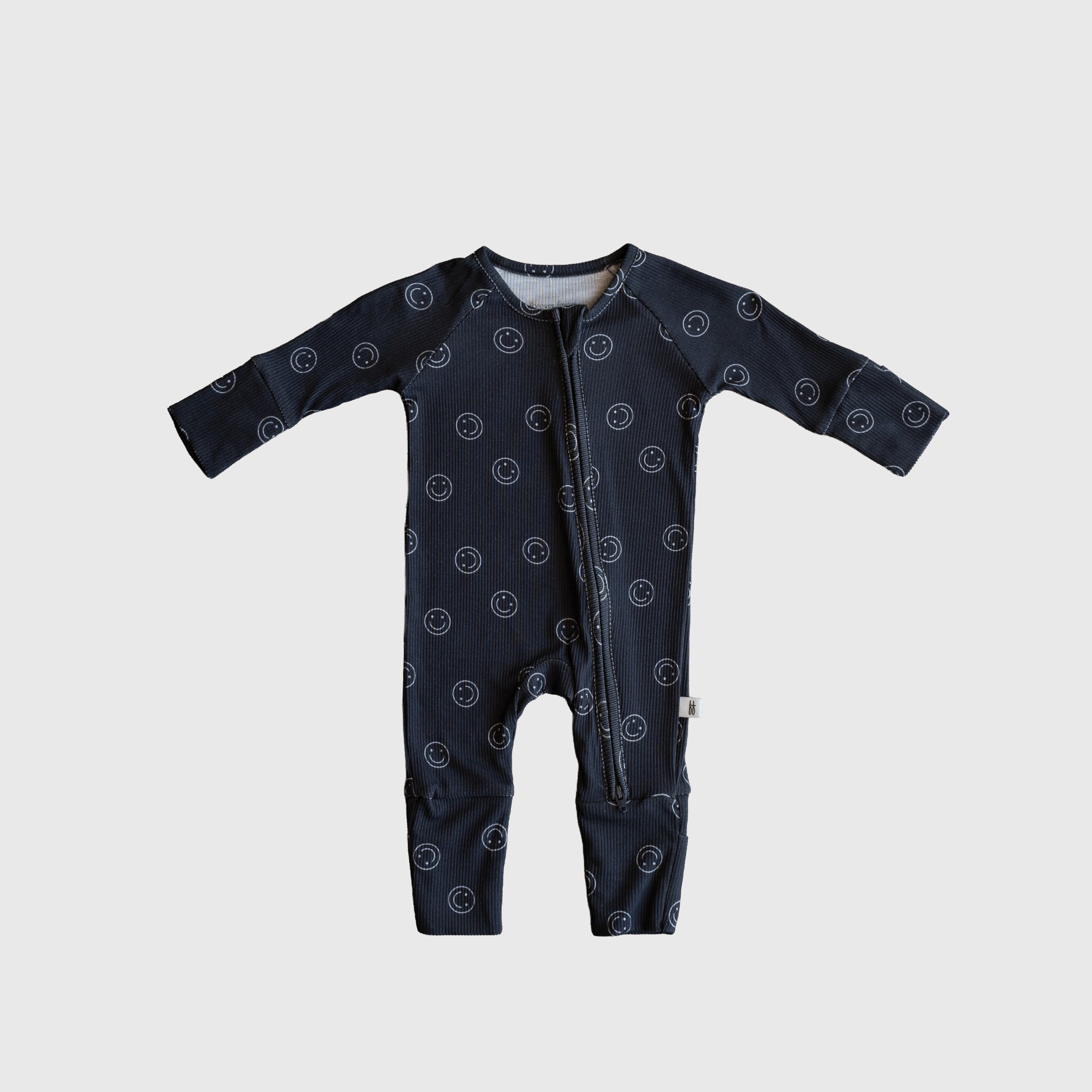 Forever French Baby Smiley Ribbed Bamboo Zip Baby Pajamas | Milk & Baby