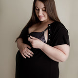 Black Ribbed Labor & Delivery Gown | Epidural & Nursing