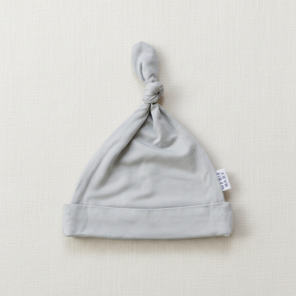 Stone Bamboo Newborn Knot Hat - Minimal Flat Lay