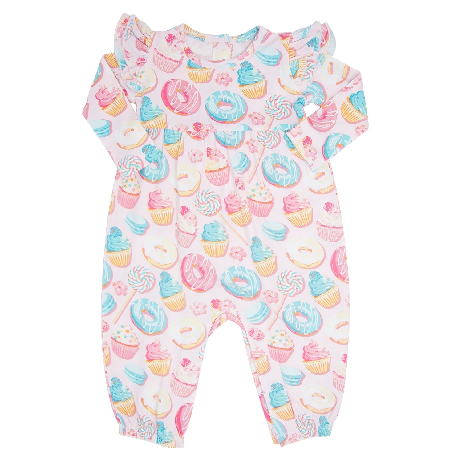 Sweet Tooth Flutter Sleeve Romper | Dress her up in our Flutter Sleeve Romper, featuring charming flutter sleeves and easy snap closures for effortless style and comfort. | Milk & Baby