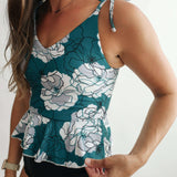 Tie Shoulder Peplum Tankini size large