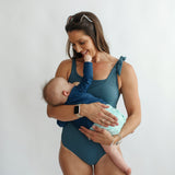 Ribbed One Piece Tie Shoulder Breastfeeding Swimsuit