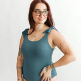 Ribbed One Piece Tie Shoulder Breastfeeding Swimsuit