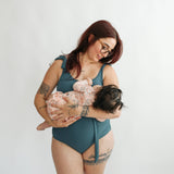 Ribbed One Piece Tie Shoulder Breastfeeding Swimsuit