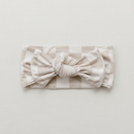 Taupe Checkered Bamboo Head Wrap - Minimal Flat Lay