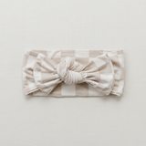 Taupe Checkered Bamboo Head Wrap - Minimal Flat Lay