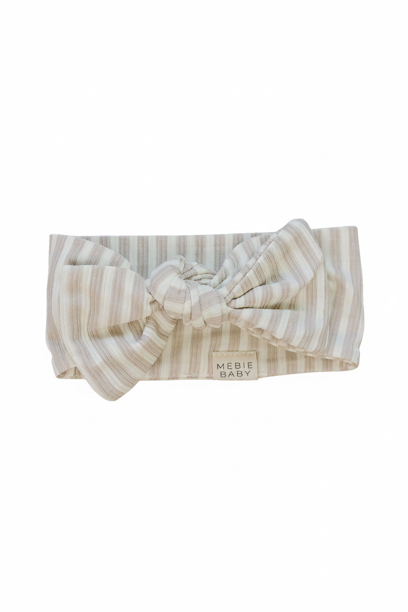 Taupe Stripe Ribbed Bamboo Head Wrap - Portrait