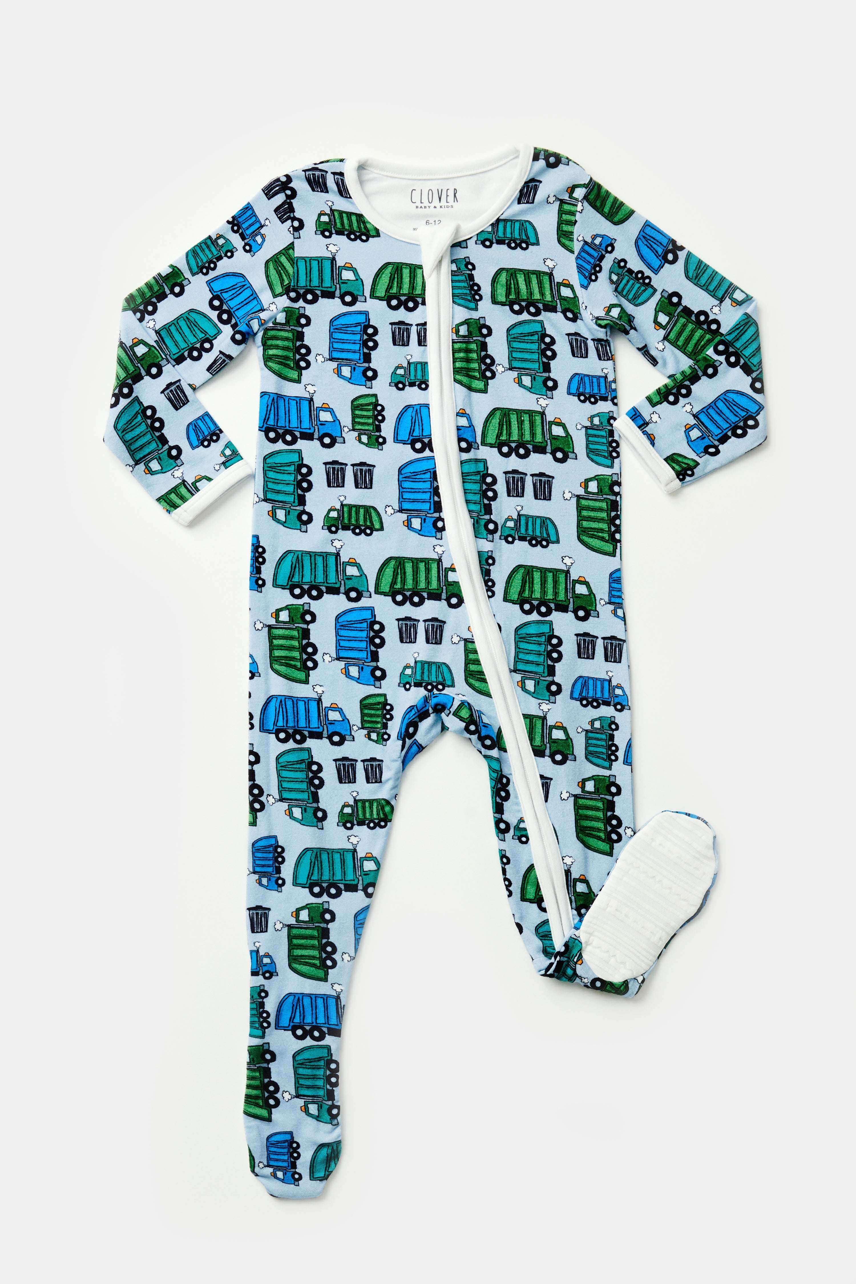 Garbage Trucks | Soft & Stretchy Zipper Footie | Milk & Baby