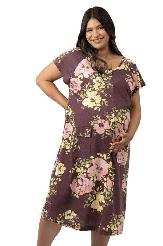 Universal Labor and Delivery Gown in Burgundy Plum Floral - Milk & Baby 
