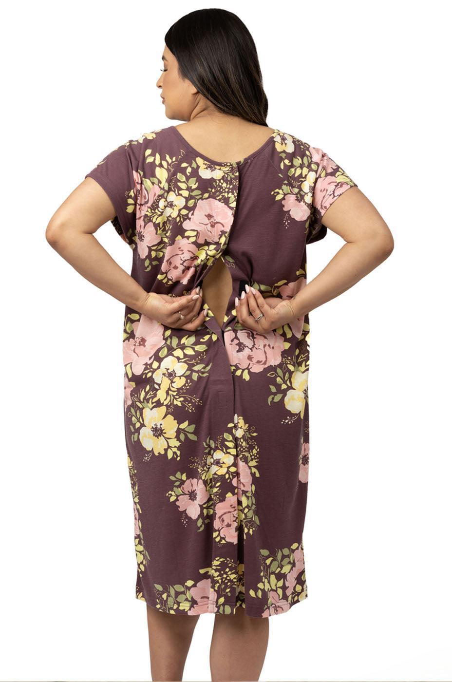 Universal Labor and Delivery Gown in Burgundy Plum Floral – Milk & Baby