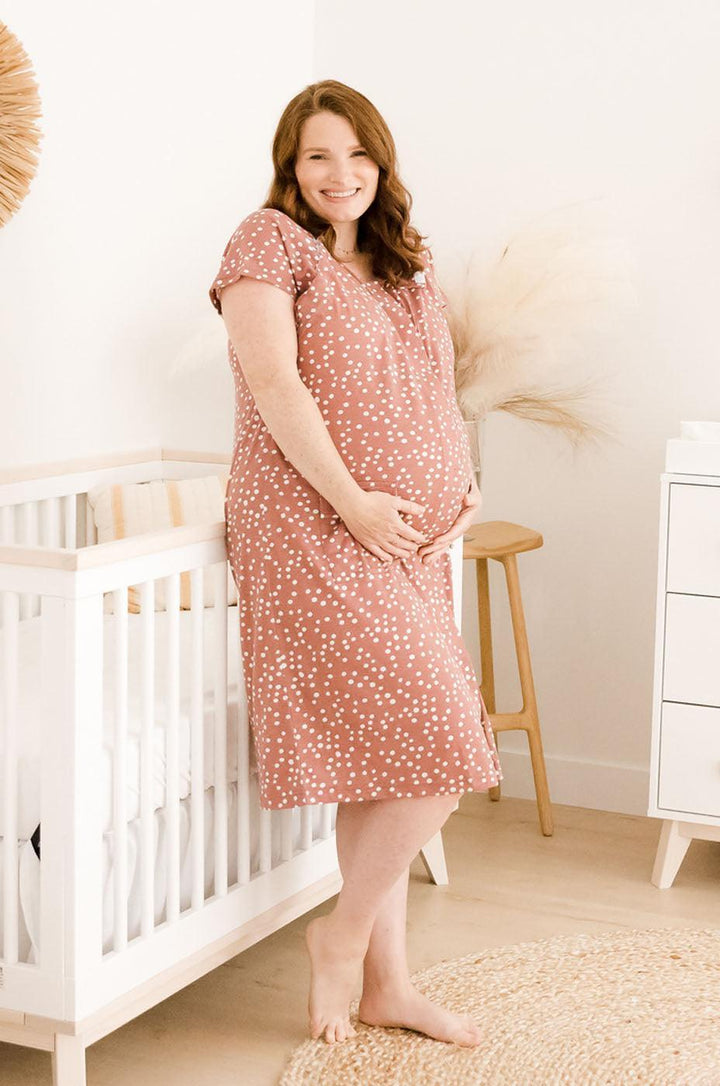 Universal Labor and Delivery Gown in Rosewood Dot - Milk & Baby 