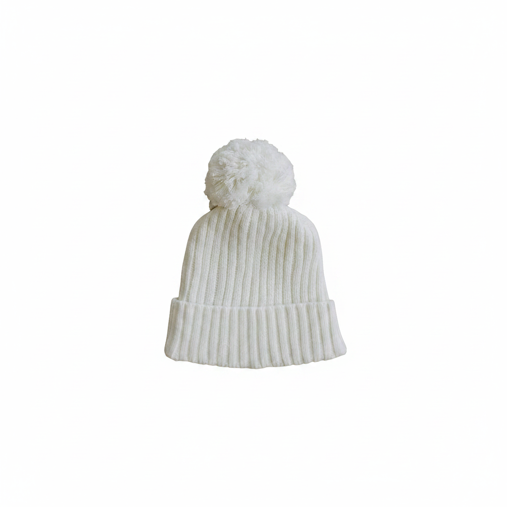 White Knit Beanie with White Space