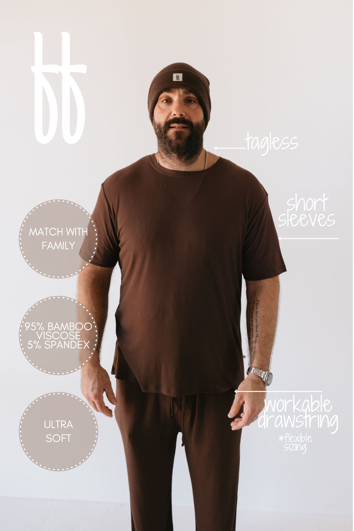 Coffee Bean | Men's Bamboo Short Sleeve Pajamas | Milk & Baby