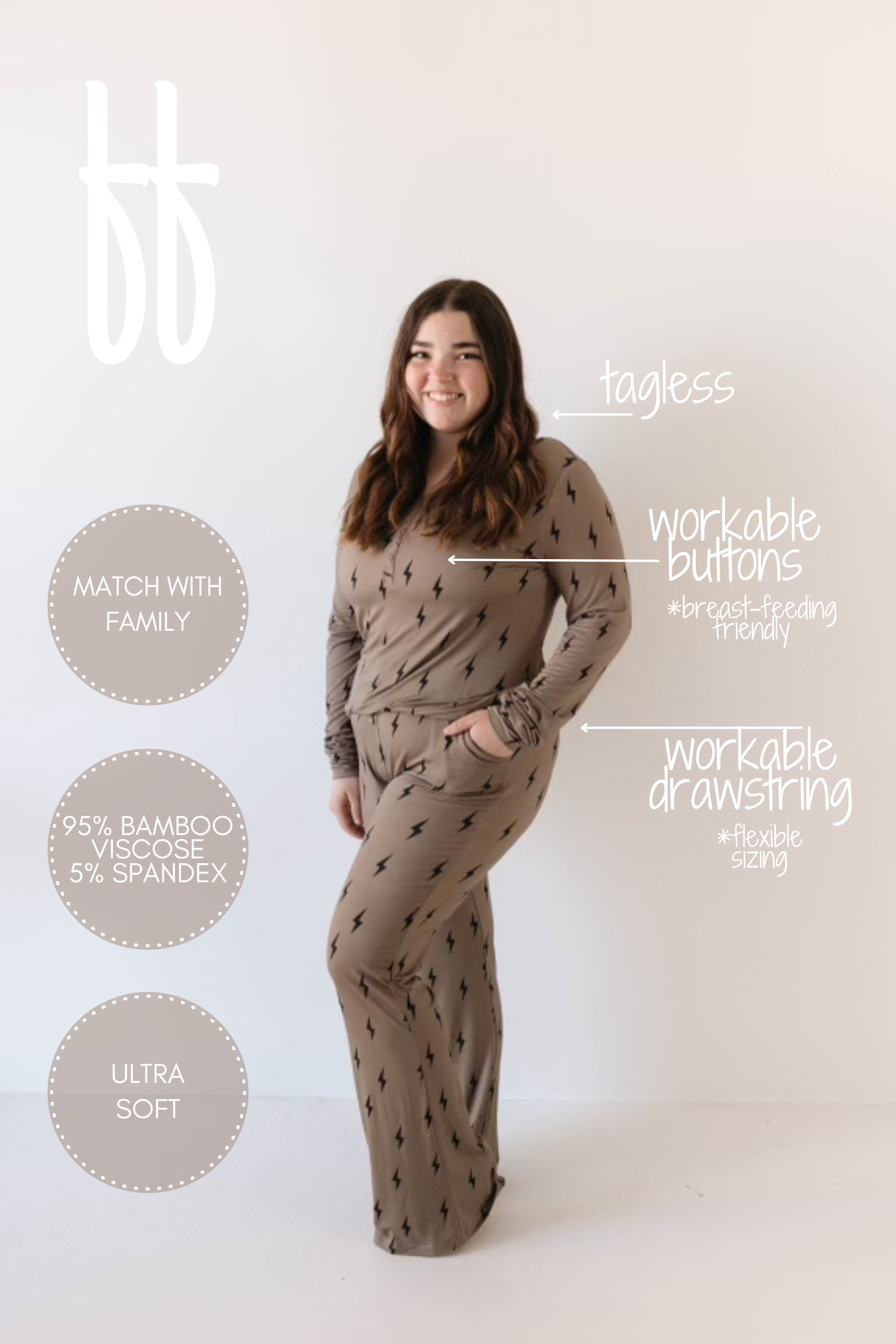 Brown & Black Lightning Bolt | Women's Bamboo Pajamas | Milk & Baby