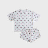 Americana |  Ribbed Women's Bamboo Short Set featuring a soft oversized t-shirt and drawstring shorts, perfect for warm weather.