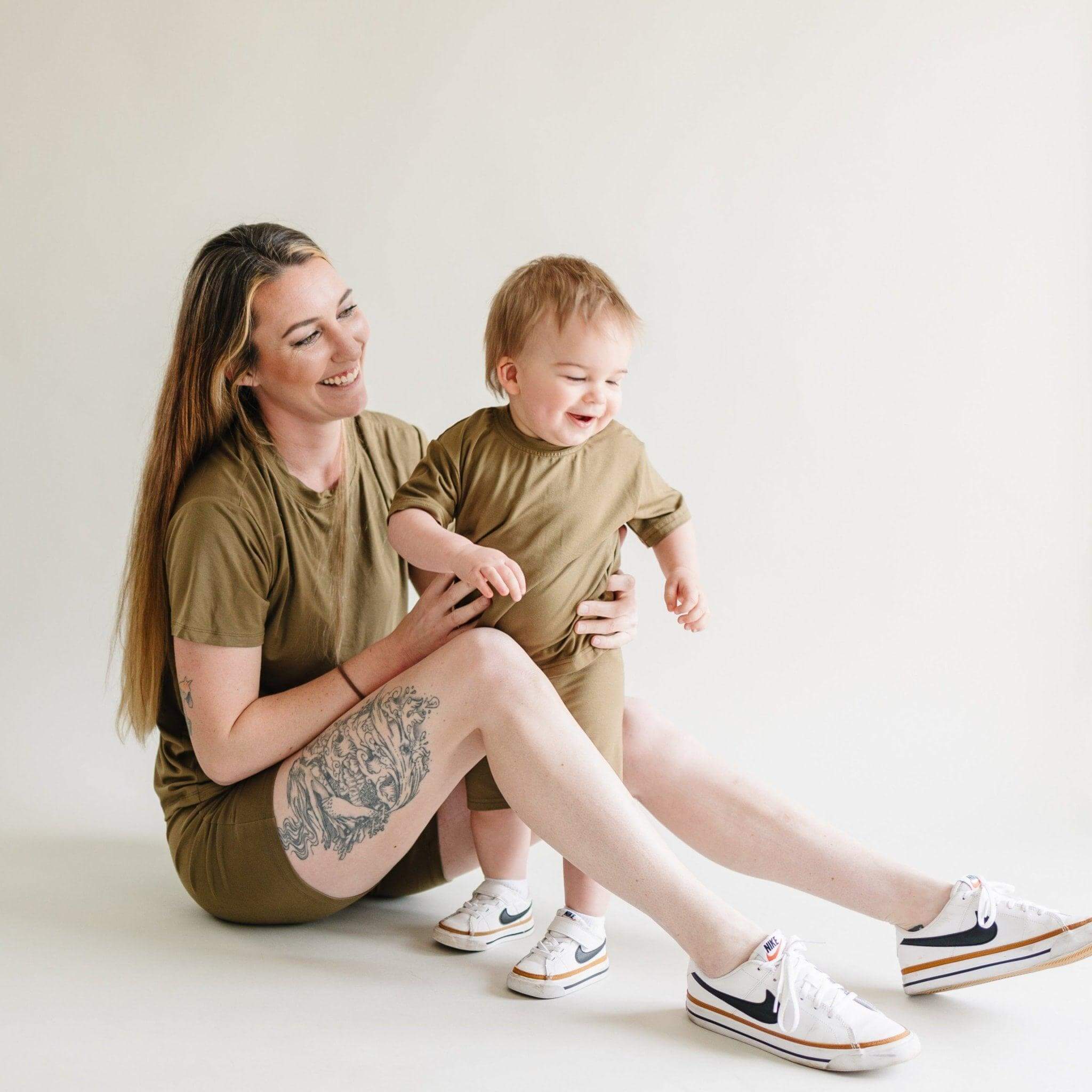 Little Joy Co. Women's Bamboo Tee & Bike Shorts | Milk & Baby