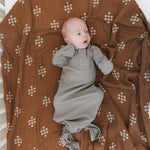 Grey Organic Cotton Ribbed Knot Gown | Milk & Baby