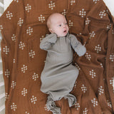 Grey Organic Cotton Ribbed Knot Gown | Milk & Baby