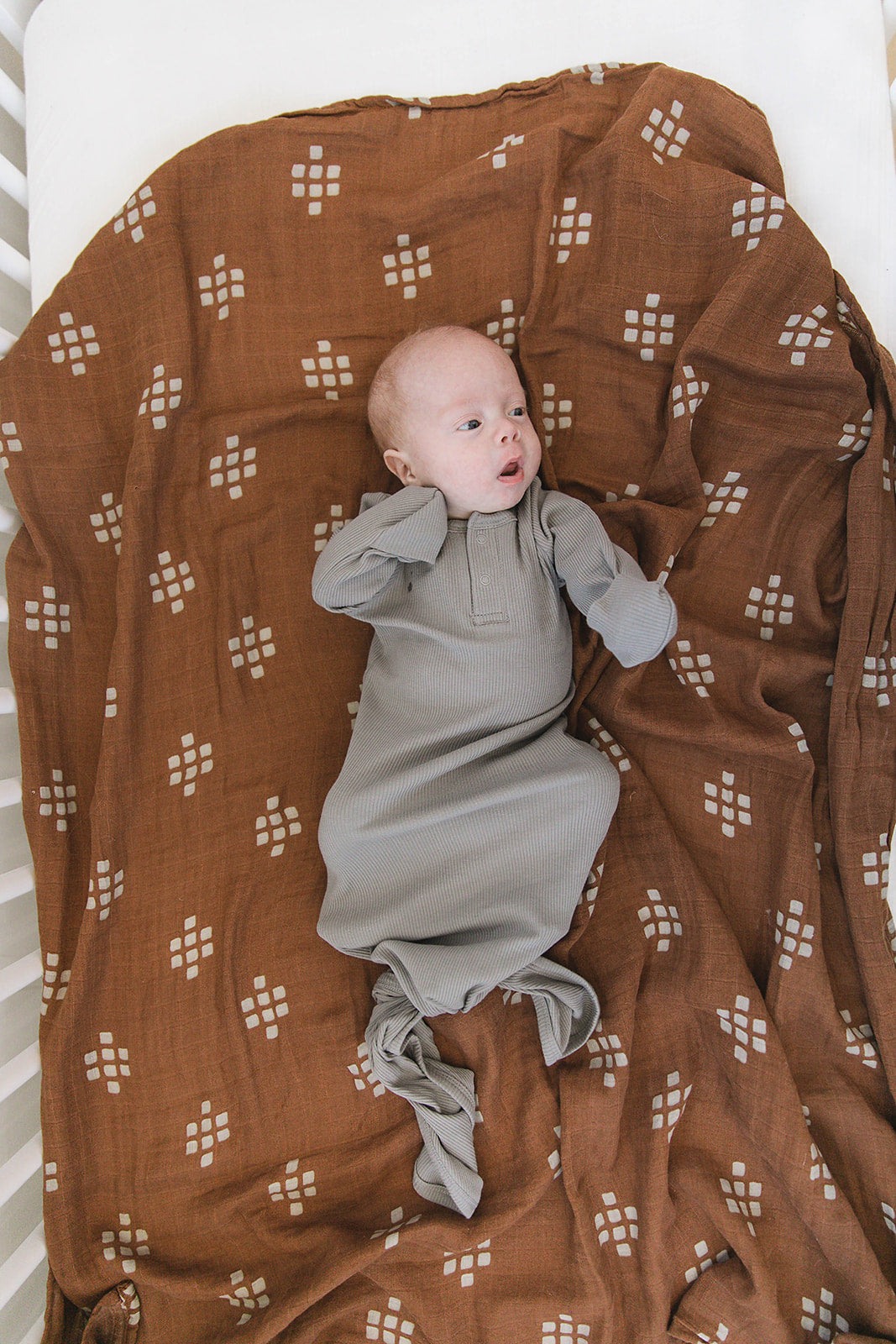 Grey Organic Cotton Ribbed Knot Gown | Milk & Baby