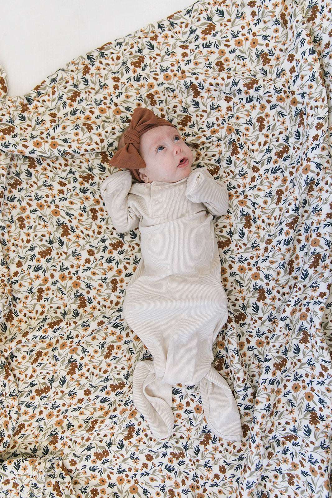 Vanilla Organic Cotton Ribbed Knot Gown | Milk & Baby